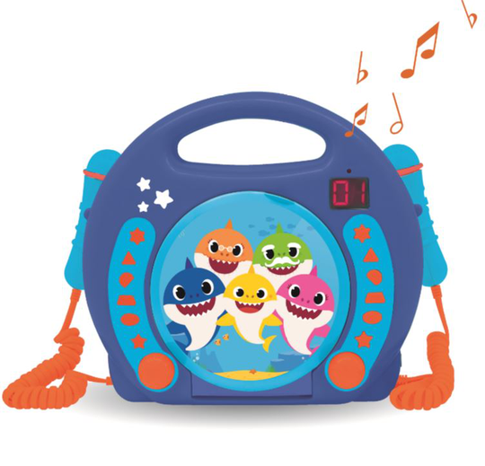 Lexibook - Baby Shark Portable CD player with 2 Sing Along microphones (RCDK100BS)