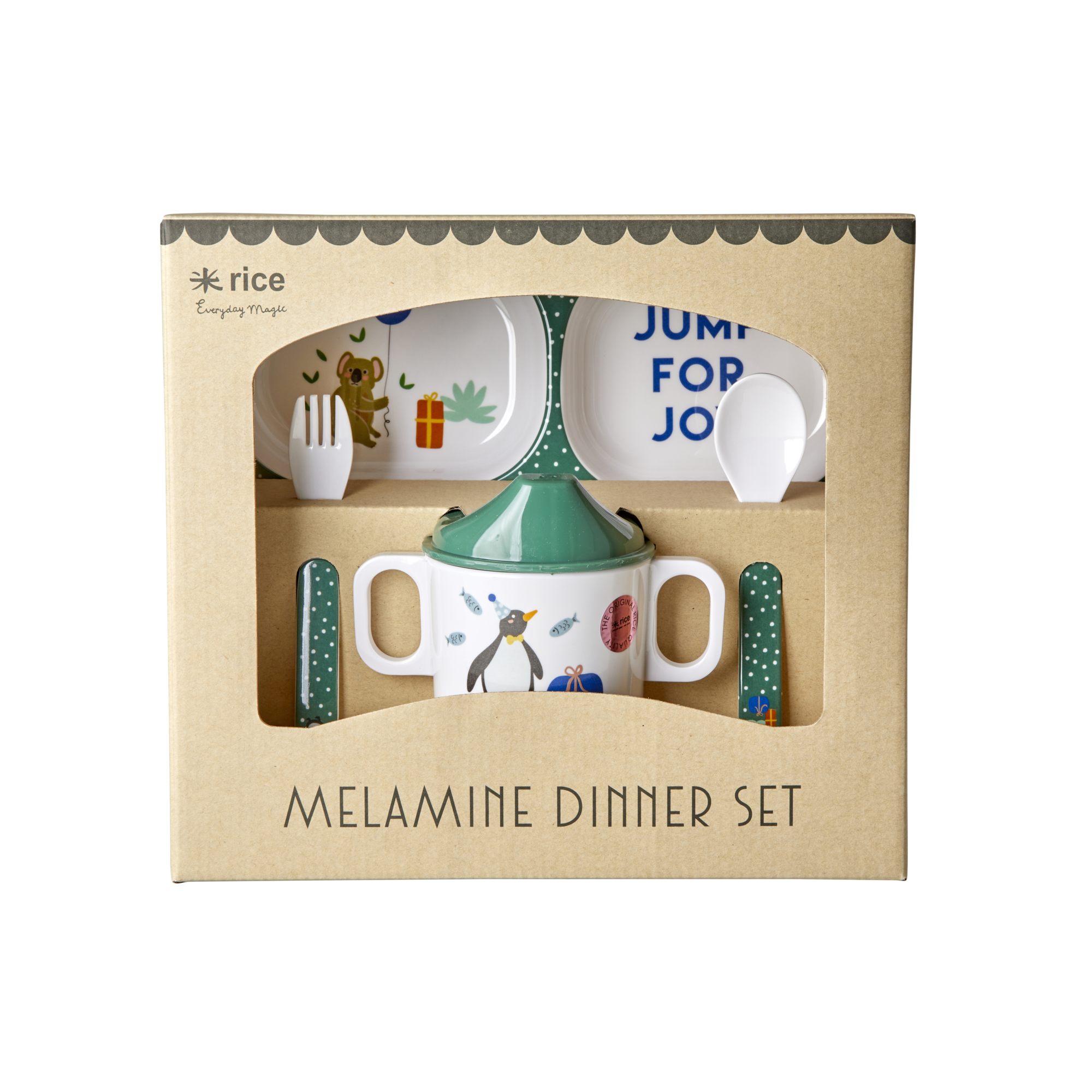 Rice - Melamine Baby Dinner Set Giftbox - Green Party Animal Print