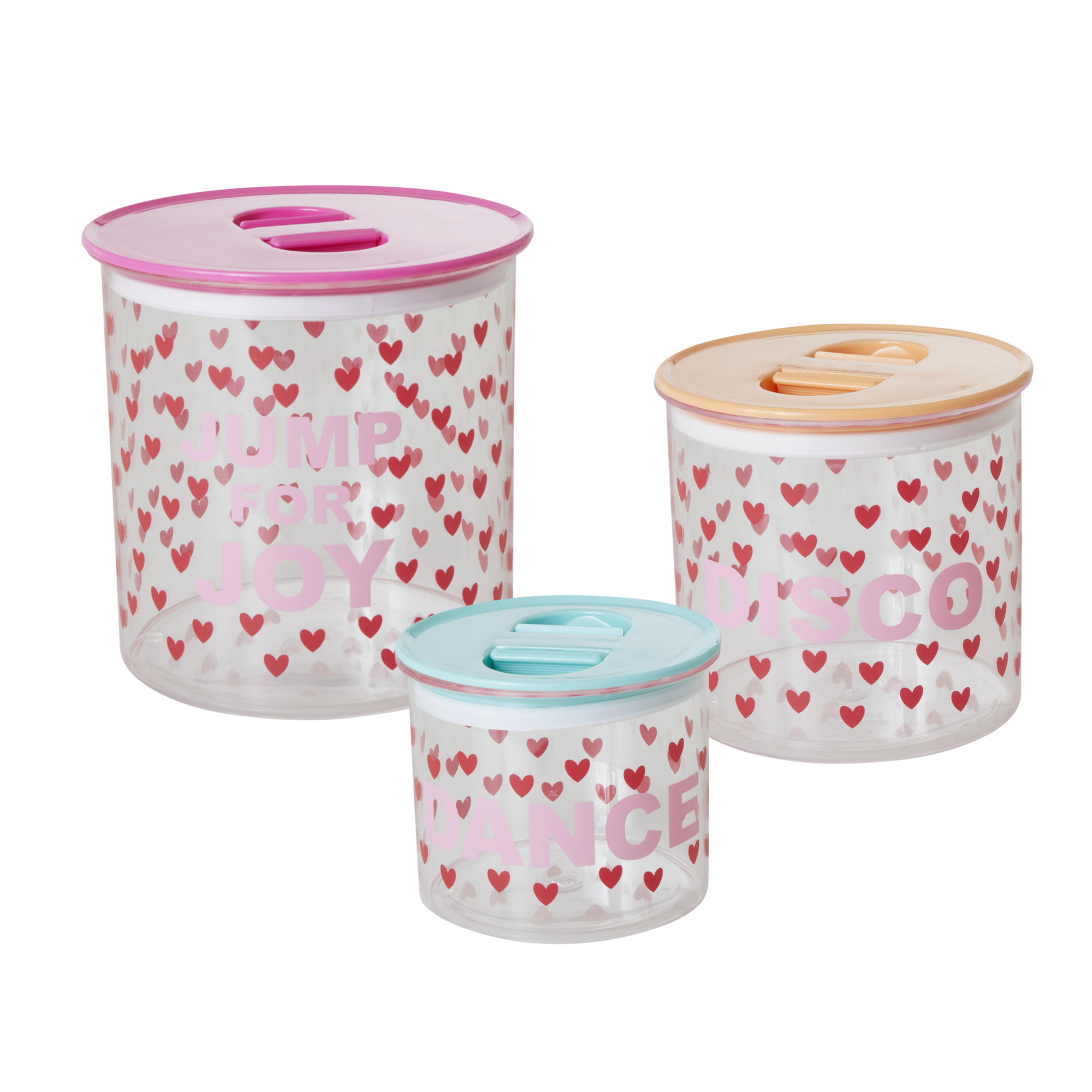 ​Rice - Food Storage Boxes 3 Pcs. w. Lid - Hearts Print