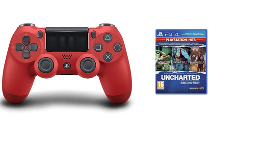 Sony Dualshock 4 Controller v2 - Red + Uncharted: The Nathan Drake Collection (Playstation Hits) (Nordic)