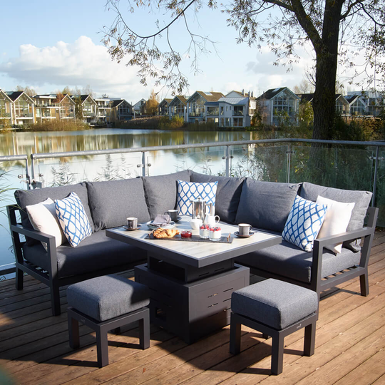 2021 Bramblecrest La Rochelle Mini Adjustable Ceramic Dining Table Set - Anthracite/Dark Grey