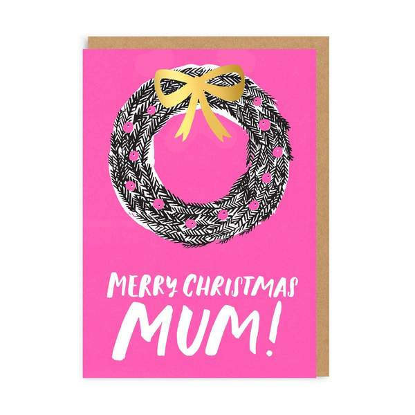 Mum Neon Wreath Christmas Card