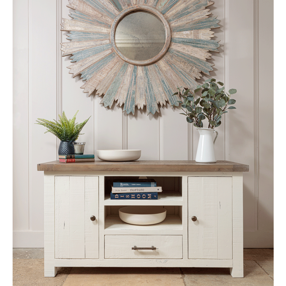 Modern Farmhouse Wooden TV Unit With Storage