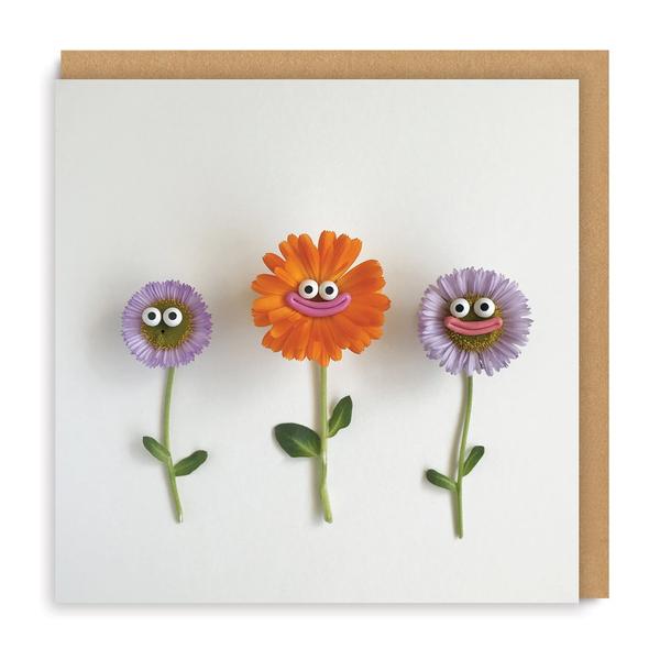 Flowers With Faces Square Greeting Card