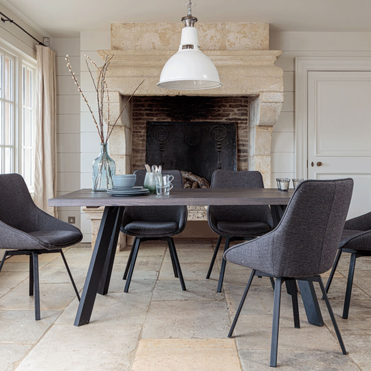 Valencia Solid Oak Dining Set - Dark Oak, with Gaudi Dining Chairs - Dark Grey