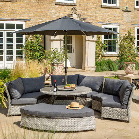 2021 Hartman Heritage Grand Round Sofa Tuscan Casual Dining Set – Ash/Slate