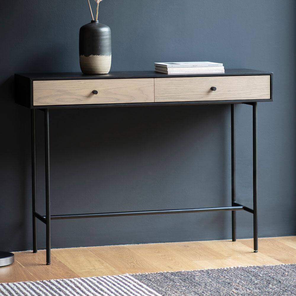 Simple Noir Oak 2 Drawer Console Table