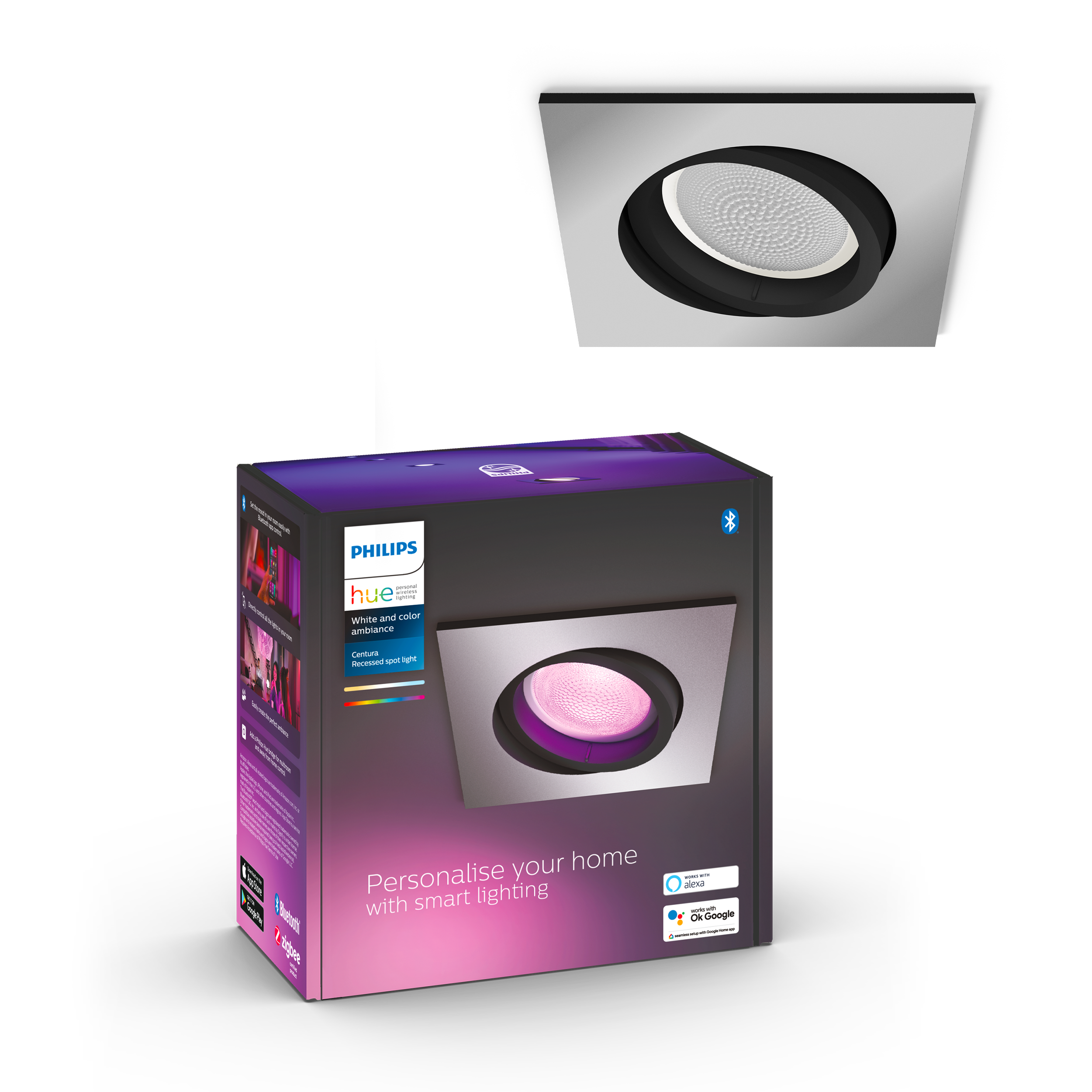 Philips Hue - Centura Hue Recessed Squared - White & Color Ambiance - Aluminium
