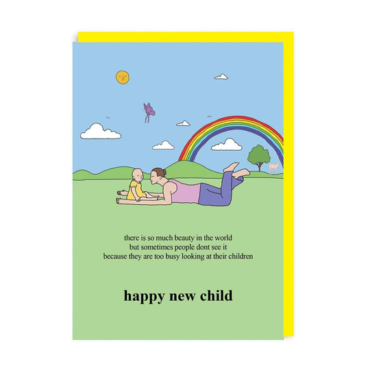 Happy New Child Rainbow Grass Greeting Card