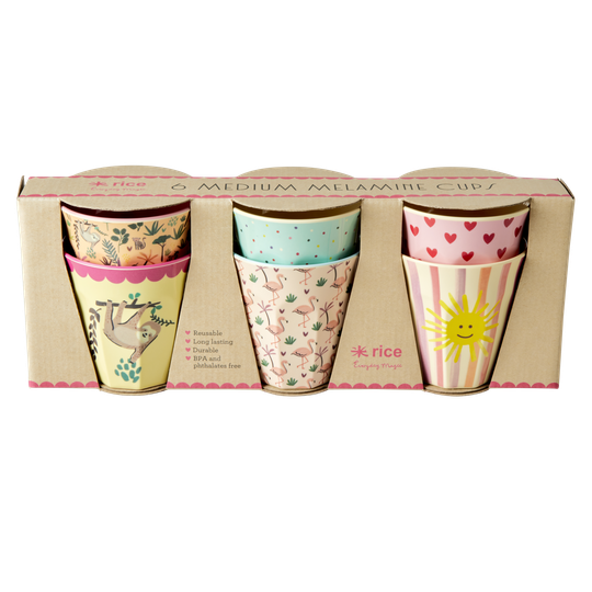 Rice - Medium Melamine Cups 6 Pcs - Funky Print Multi