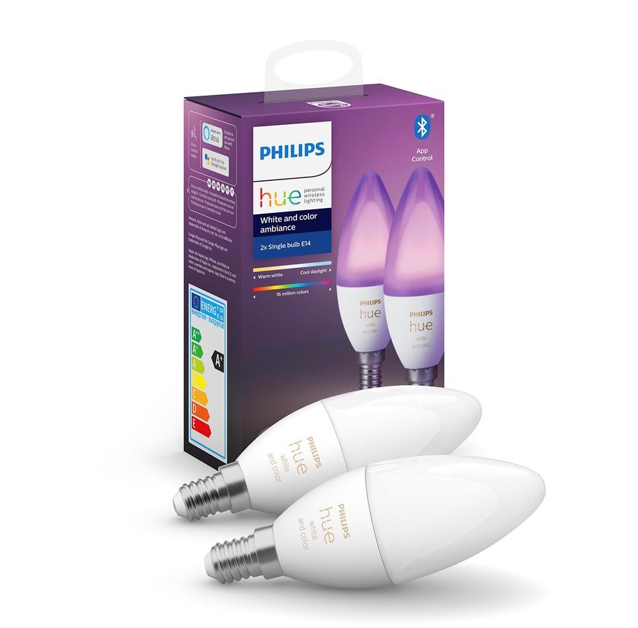 Philips Hue - E14 2-Pack Bulb - White and Color Ambiance - Bluetooth
