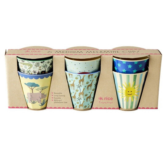 Rice - 6 Pcs Small Melamine Kids Cups - Funky Print
