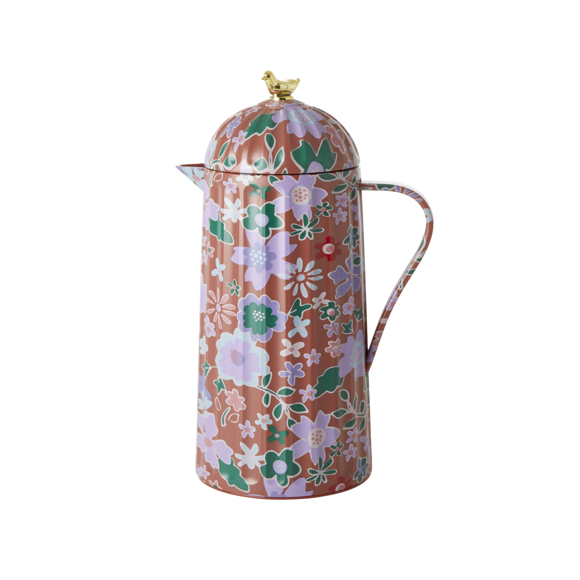 Rice - Thermo w. Gold Bird Lid - Brown Fall Floral Print