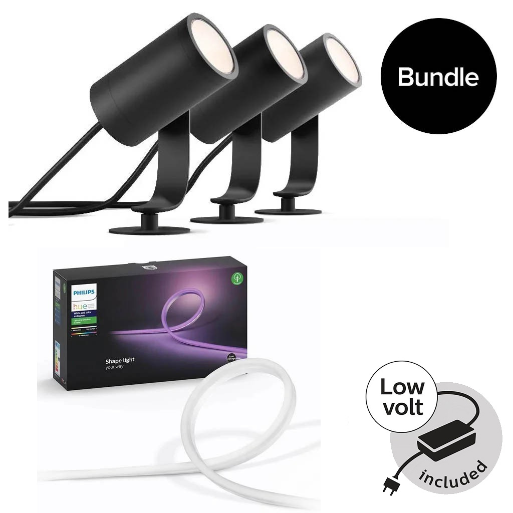 Philips Hue - Lily Outdoor Spot Light Basekit & Outdoor Lightstrip 5m - Bundle