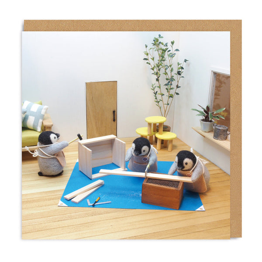 New Home Penguins Square Greeting Card