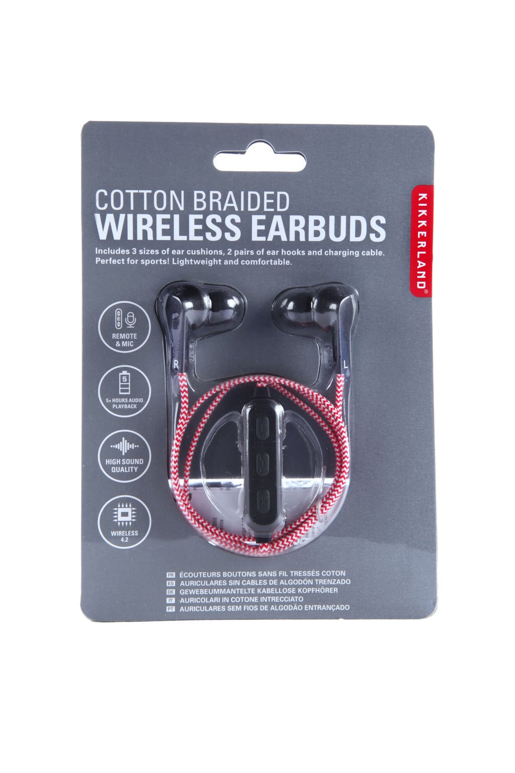 Red Cotton Braided Wireless Earbuds (US155-RD-EU)
