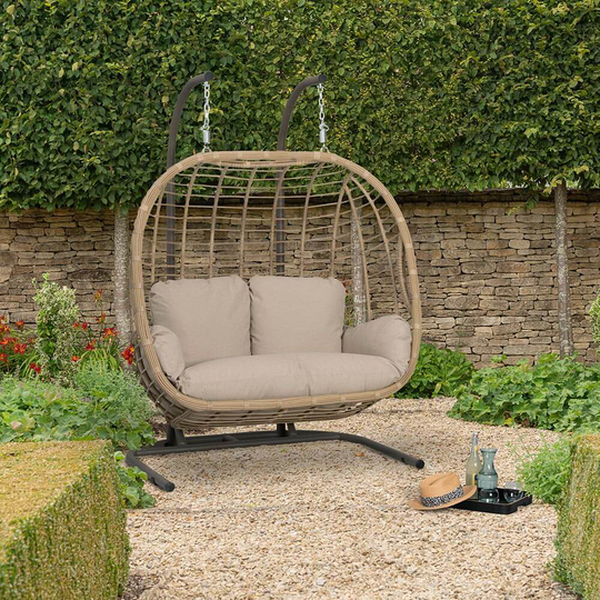 Bramblecrest Chedworth Open Weave Double Cocoon with Season Proof Cushions - Sandstone